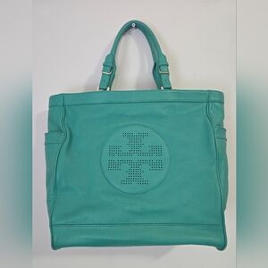 Teal Leather Tote Bag